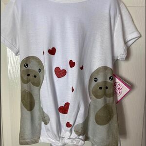 CHUBBY MERMAID “Save The Manatees” Girls Top with tie knot front.